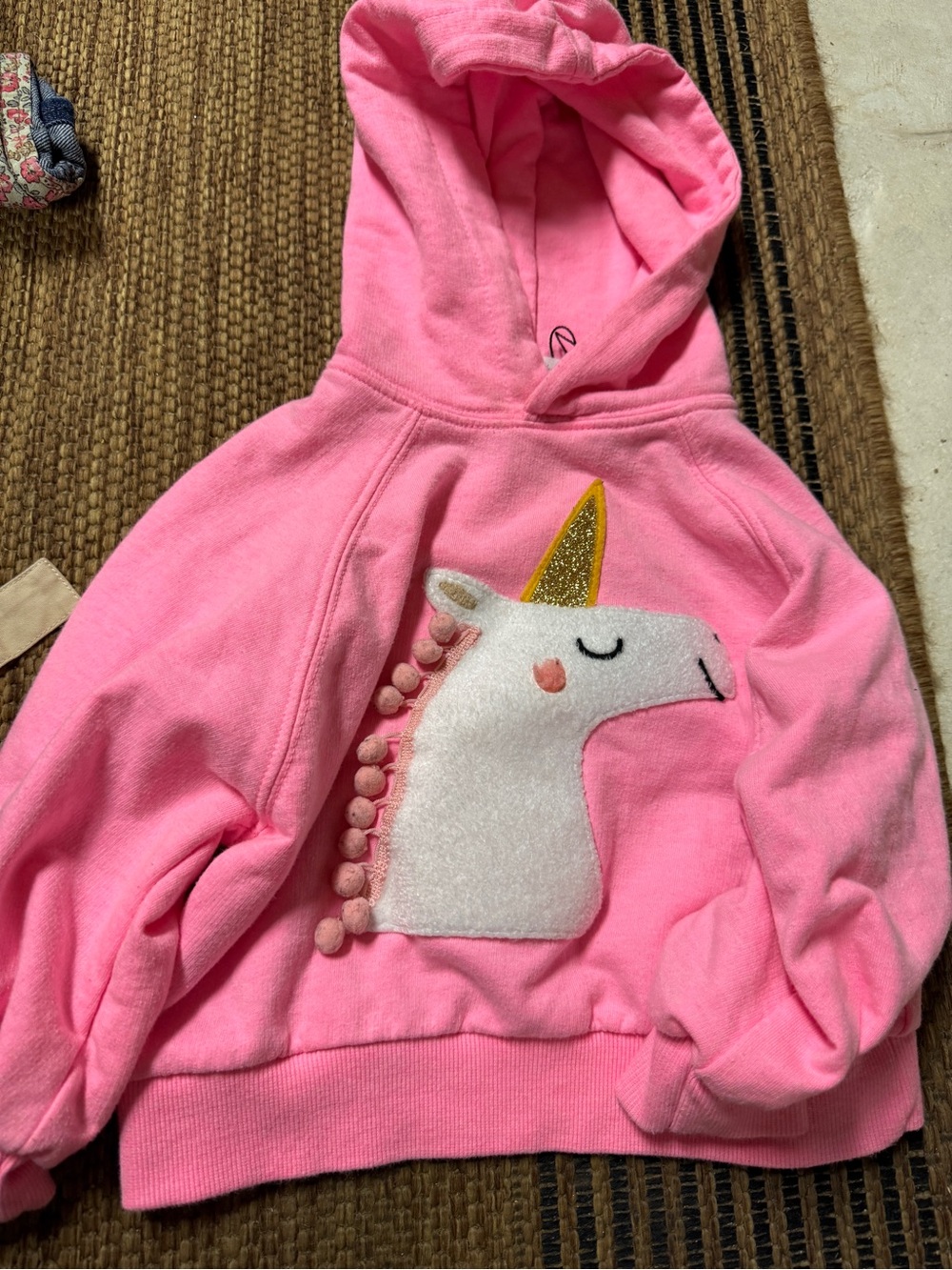 Girls' Pink Unicorn Hooded Sweatshirt with Gold Horn